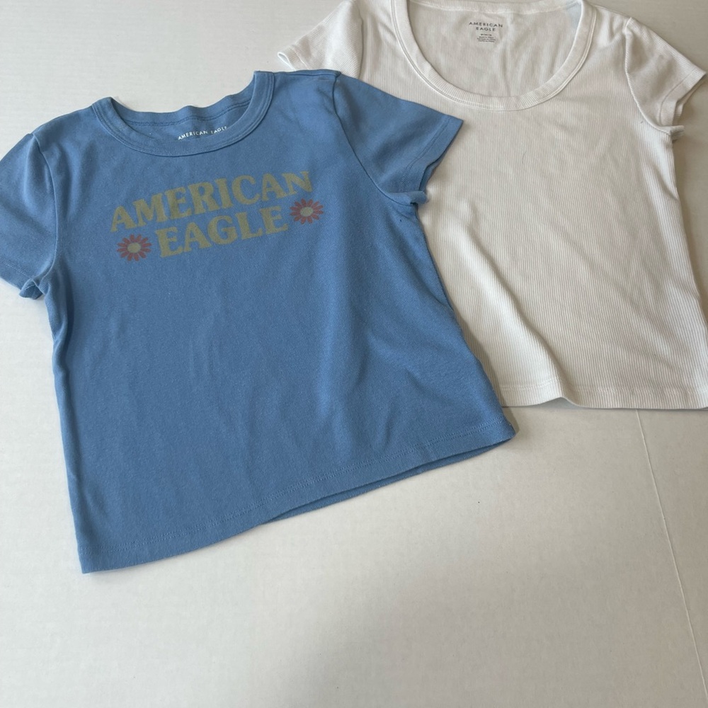 American Eagle Outfitters Womens Blue and White T-Shirts Sz M